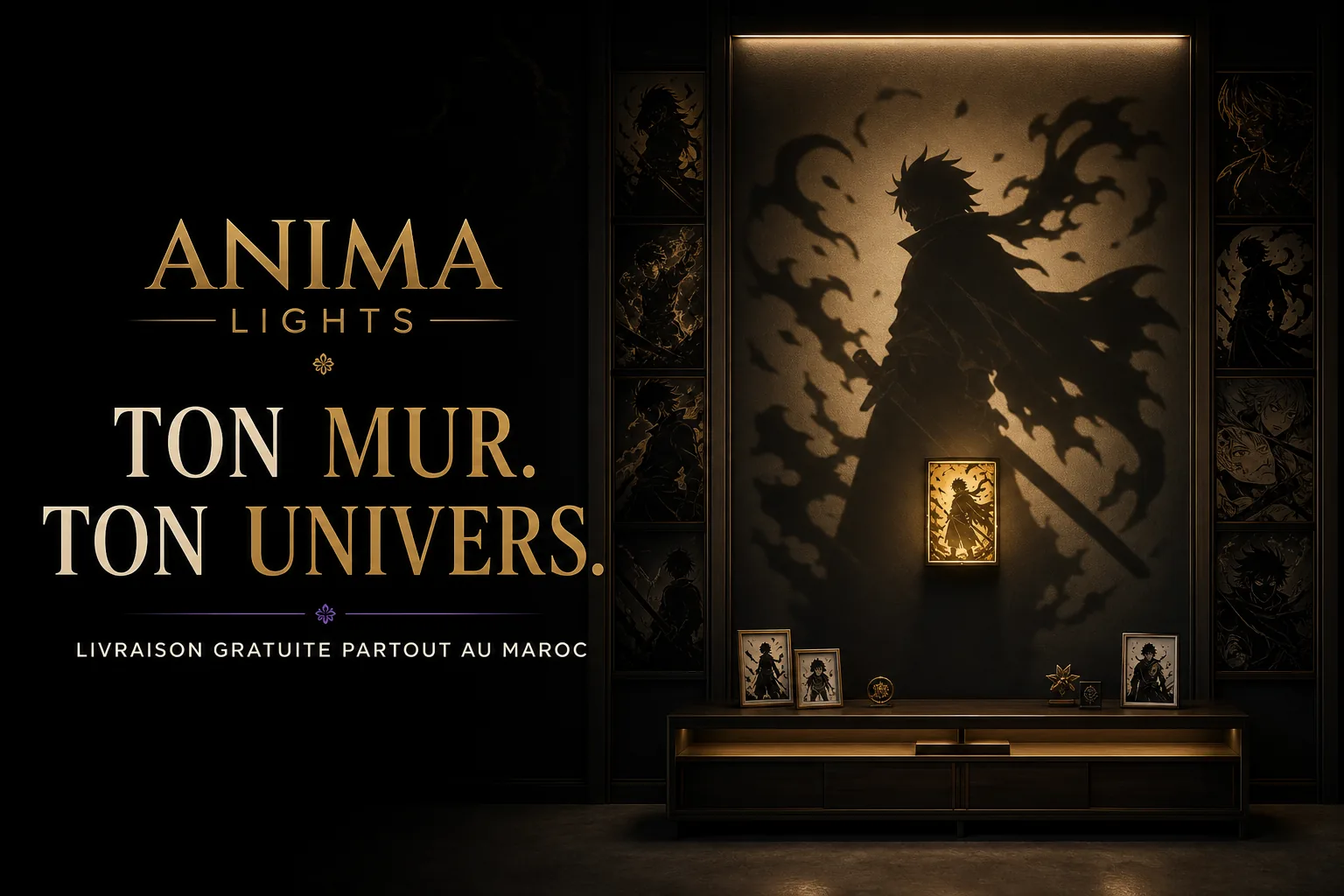Lampe Anima Lights projetant une silhouette anime sur un mur
